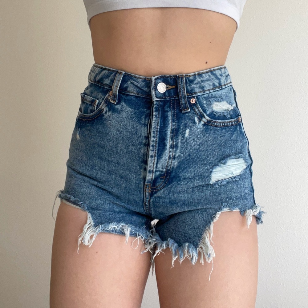 Frayed Hem High Rise Jean Shorts